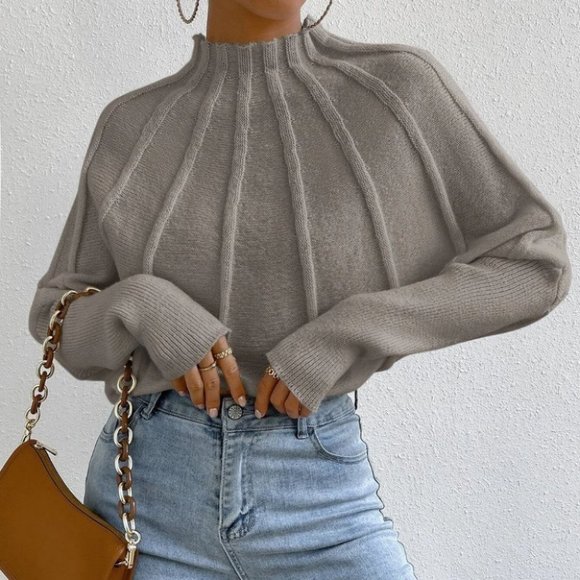 . Sweaters - Grey Womens Batwing Sleeve Sweater